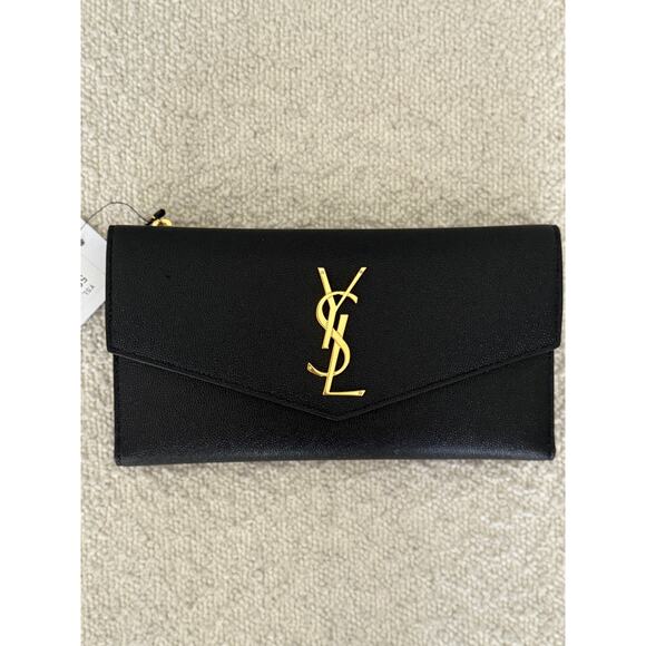 Saint Laurent Large Uptown Black Leather Wallet YSL Monogram Gold Hardware NIB - Picture 7 of 13